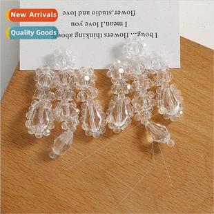 crystal beaded earrings Transparent jewelry woven diy hand