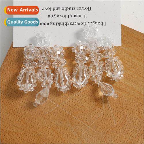 Transparent hand-woven crystal beaded earrings diy jewelry a