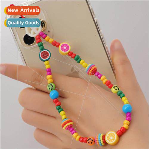 10mm acrylic colorful beads cell phone lanyard soft ceramic