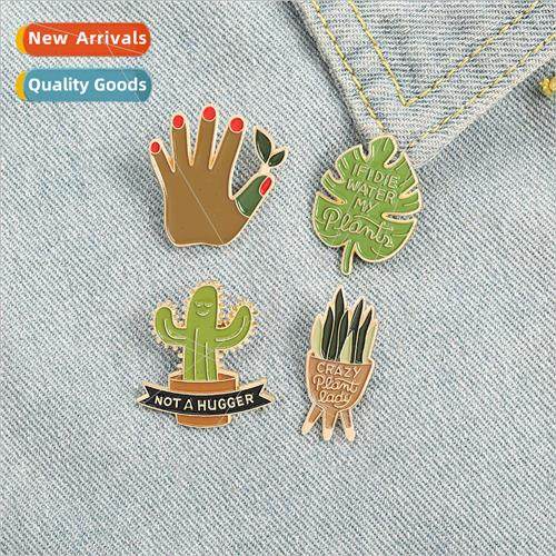Cartoon creative green plant shape brooch jewelry cactus lea