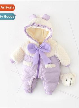 Winter baby clothes baby girl sweet onesie bow fur splicing
