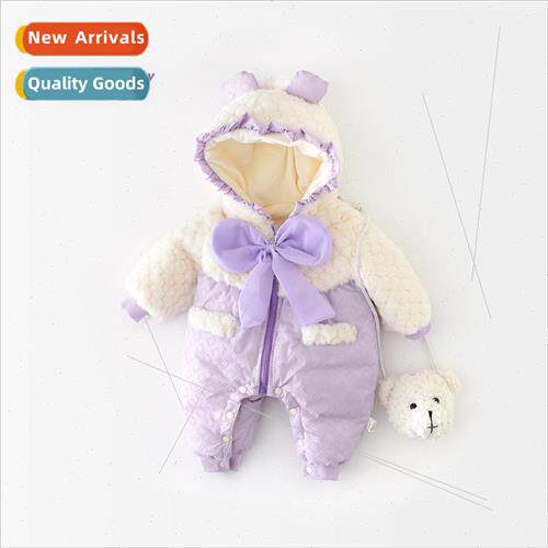 Winter baby clothes baby girl sweet onesie bow fur splicing