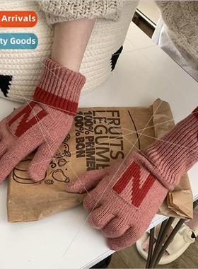 Missing finger gloves female winter new small round label kn