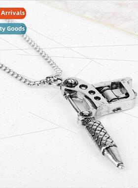 Personalized Hipster Vintage Machine Gun Pistol Pendant Neck