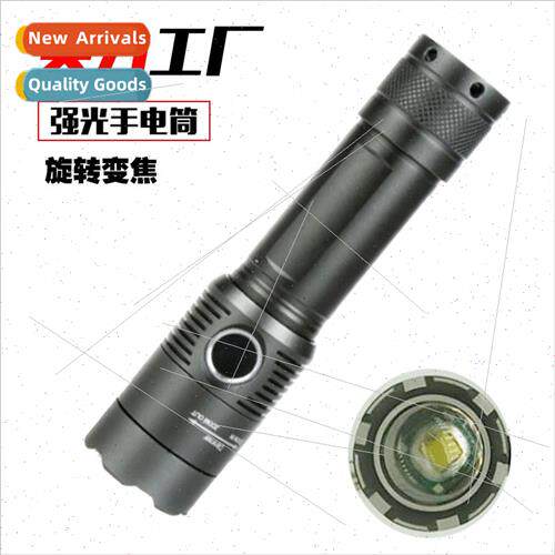 Outdoor bright flashlight led rotating zoom t6 flashlight ho