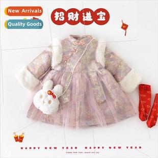 Infant winter dress girls padded Chinese wind out dress baby