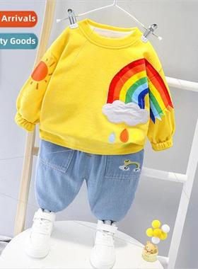 Autumn new boys and girls Korean  of the long-sleeved rainbo