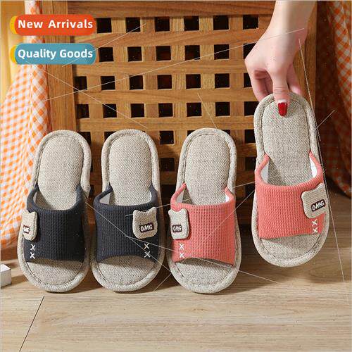 2022 new childrens bear linen slippers cartoon men and girls