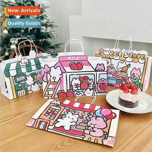 Flower ink cute rabbit rabbit cloud  paper bag handbag shopp