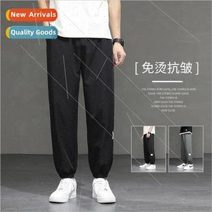mens spring loose silk drawstring thin pants summer Ice and