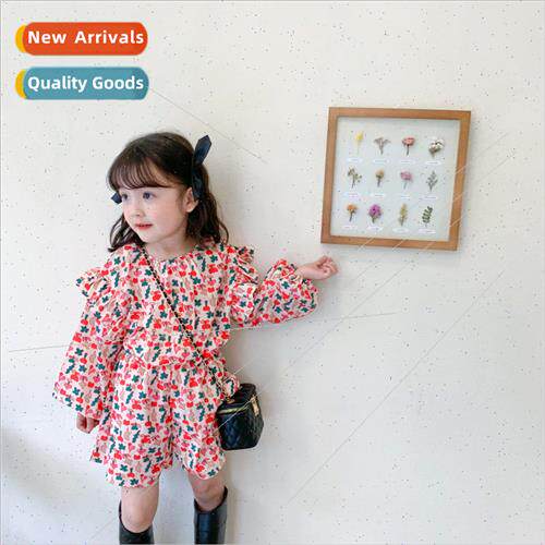 2023 Spring and Autumn new girls full print bubble sleeve ju