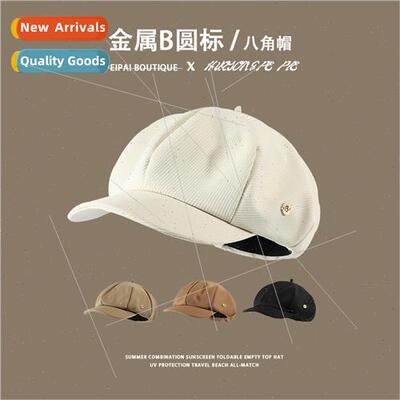 Hat female Korean metal round label octagonal cap versatile