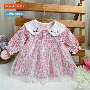 big sleev princess long mesh lapel fall 2023 dress girl Baby