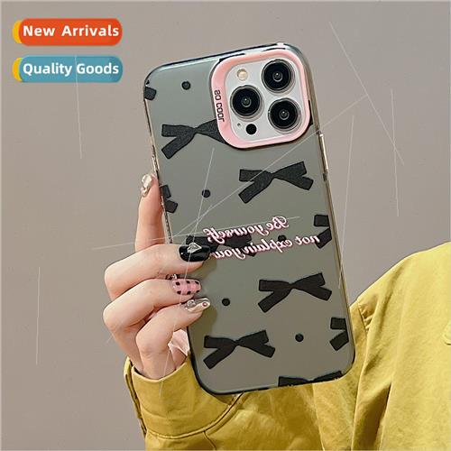 Korean  ins black bow 适用 iPhone15 phone case Apple 14ProMa