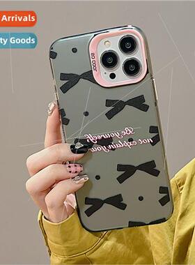 Korean  ins black bow 适用 iPhone15 phone case Apple 14ProMa