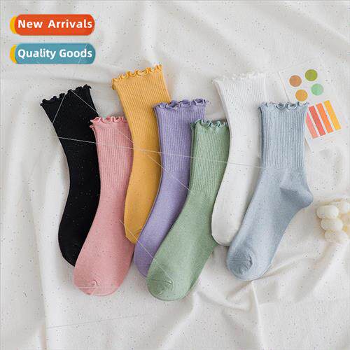 New fall and winter wooden ear edge socks solid color cotton