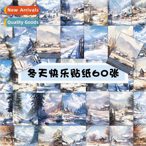 60 winter landscape stickers snowy mountain village handbook