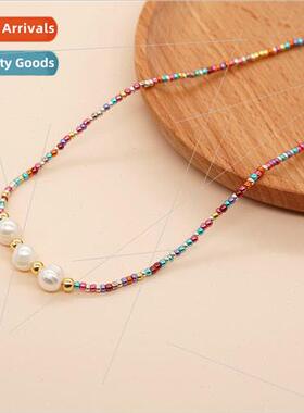 New dopamine simple  collarbone chain rainbow color rice bea