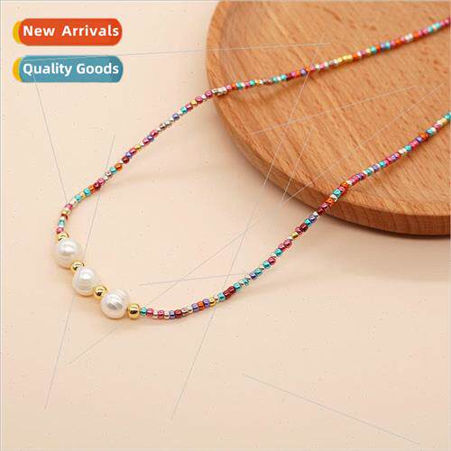 New dopamine simple  collarbone chain rainbow color rice bea