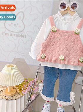 2293 female baby spring and fall new vest three-piece set of