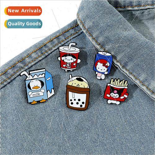 New creative Sanrio fun pin french fries kuromi milk tea pud