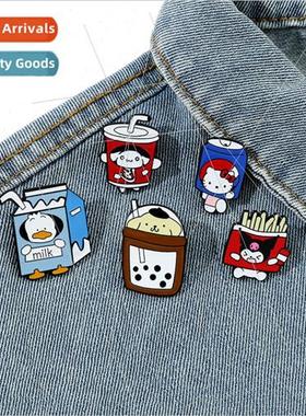 New creative Sanrio fun pin french fries kuromi milk tea pud
