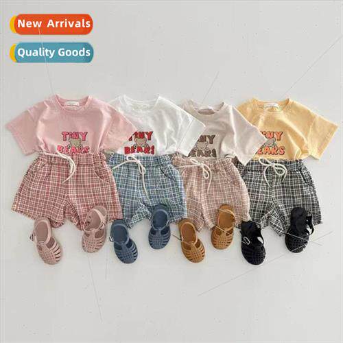 Korean childrens wear 2023 summer boys and girls plaid short