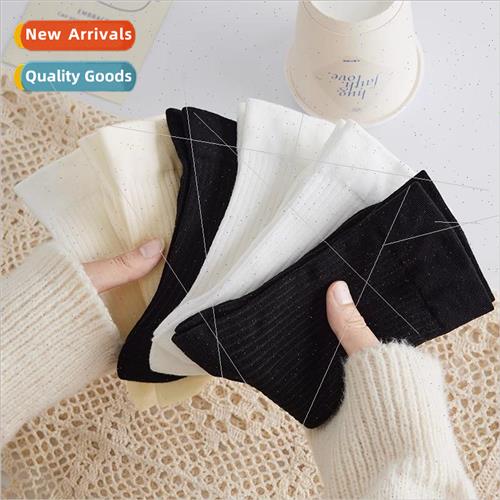 White socks womens mid-calf socks cotton spring and autumn b