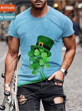 2023 Summer 3D Mens St. Patricks Print Round Neck Short Slee