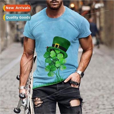 2023 Summer 3D Mens St. Patricks Print Round Neck Short Slee