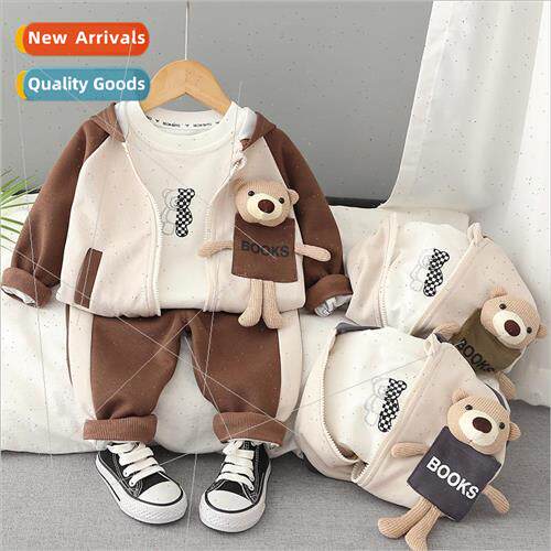 Boys pocket hanging bear three-piece set handsome childrens