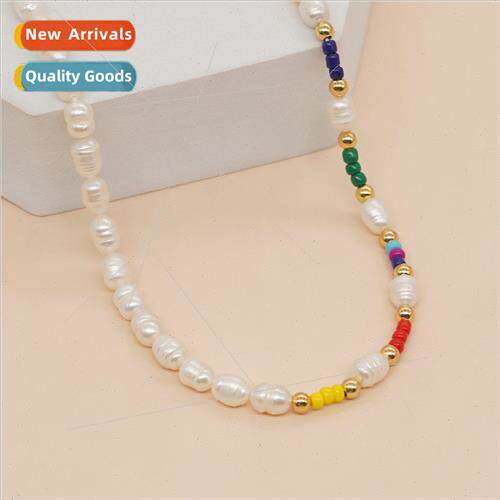 Bohemian ethnic  collarbone chain pearl copper beads colorfu