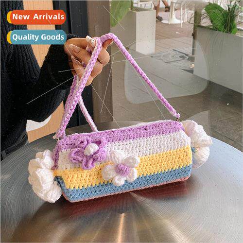 New woolen flowers round bucket bag bag cute small fresh lit
