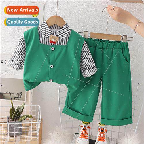 2023 fall new handsome boys fall clothing bear green vest th