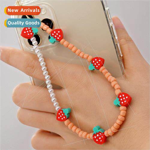 Ethnic  cell phone chain 4mm imitation pearl soft ceramic st