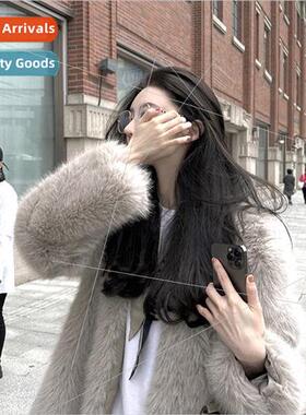 2022 fall and winter new imitation fox fur coat womens mediu