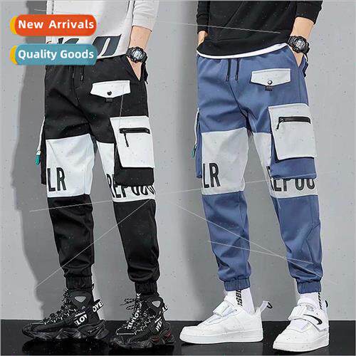 Work pants boys spring and fall multi-pocket loose drawstrin