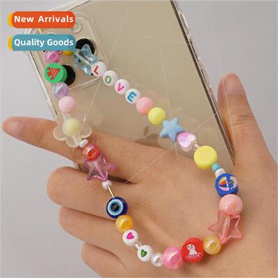 Ethnic  acrylic LOVE letters phone lanyard mixed color beads