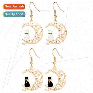 Cartoon cute cat star people kitty earrings simple hollow mo