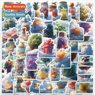 fruit stickers hand luggage cartoon drawn clouds the
