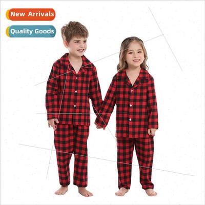 2023 fall cotton pajamas new siblings red and black plaid Ch