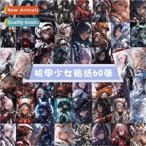 60 pcs mecha girl stickers dark cool girl handbook decoratio