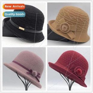 winter hat Korean tie bow and fall female fishermans Tweed