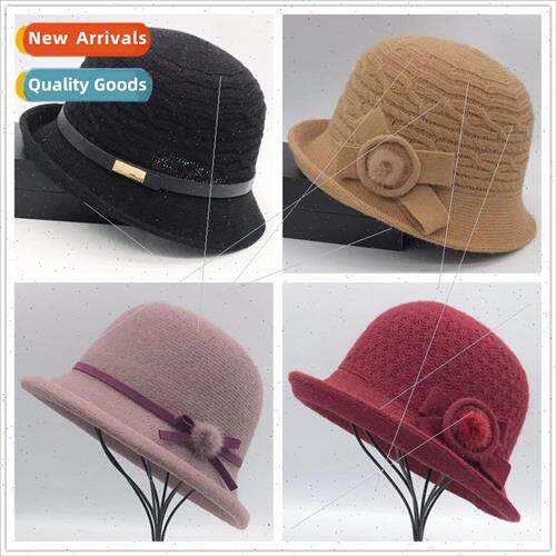 Tweed fishermans hat female fall and winter bow tie Korean h