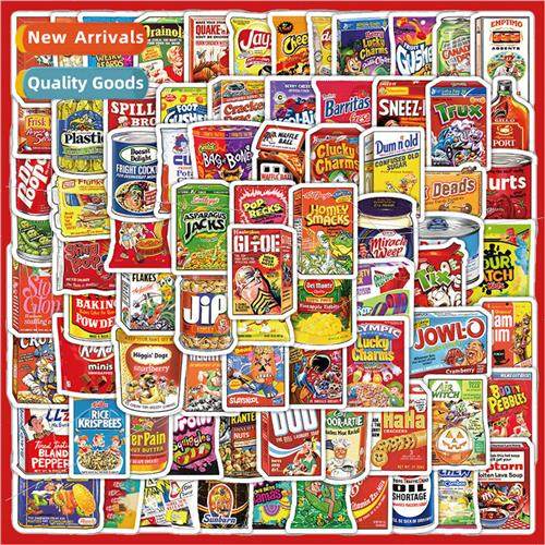100 American snack stickers potato chips drink retro handboo