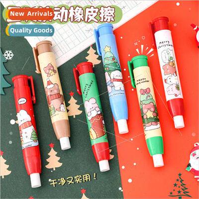 Cartoon Christmas press eraser Children press type retractab