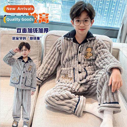 Childrens pajamas boys fall and winter  2023 new boys middle