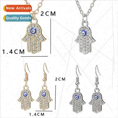 Hip Hop Fatima Hands Necklace Turkish Blue Eyes Full Diamond