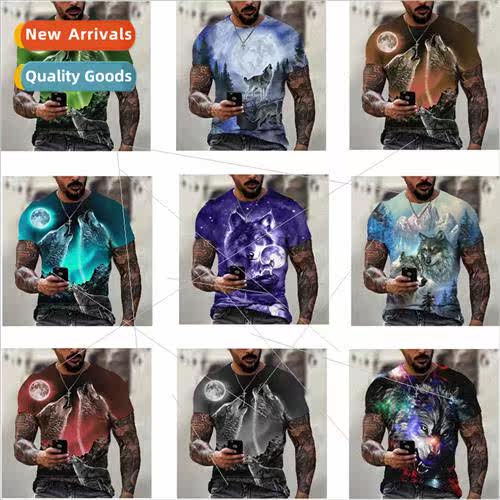 Summer New Wolf Head 3D Print New Flame FU Short Sleeve