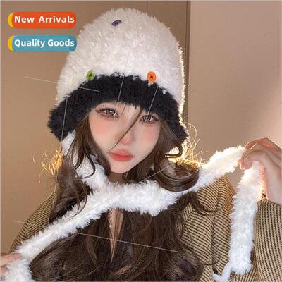 Hundreds of buttons plush knitted cap thickened warm show fa